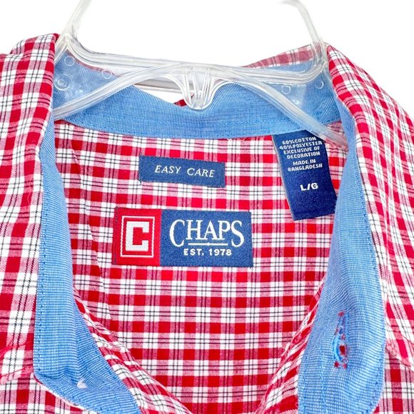 Chaps Easy Care Dress Shirt Mens L Red Plaid Button Down Collar LS - Picture 3 of 10